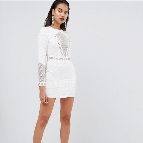 White Sequin and Mesh Detail Dress - Picture 1 of 5